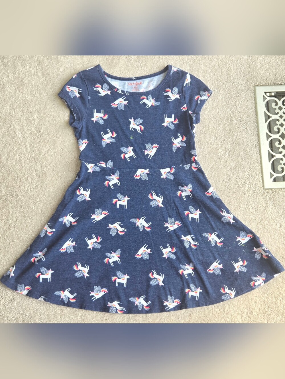 Cat & Jack Navy Unicorn Pegasus  Print Dress with Pink and Red Accents